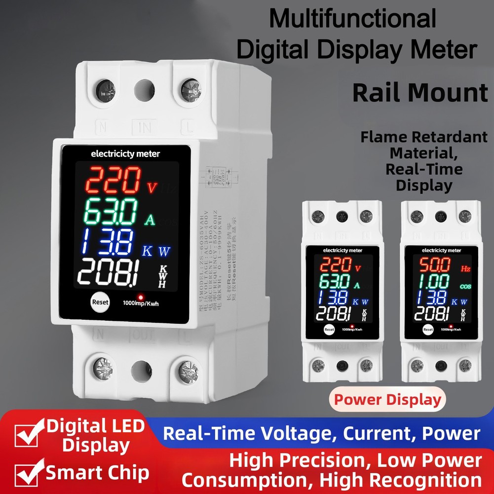 Energy Monitor Meter - Meter Listrik Digital Multifungsi Tampilan Digital